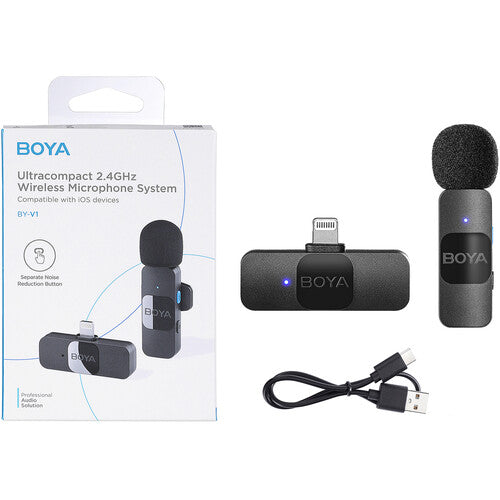 BOYA BY-V1 Ultracompact Wireless Microphone System with Lightning Connector for iOS Devices (2.4 GHz)