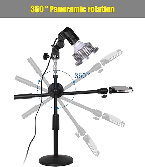 Topiky Phone Photography Video Stand Stand Stand 360 Degree Rotating Arm Free Rotation, Low Angle Aerial Shooting, Live Recording, Mount Stick Holder