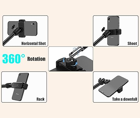 Topiky Phone Photography Video Stand Stand Stand 360 Degree Rotating Arm Free Rotation, Low Angle Aerial Shooting, Live Recording, Mount Stick Holder