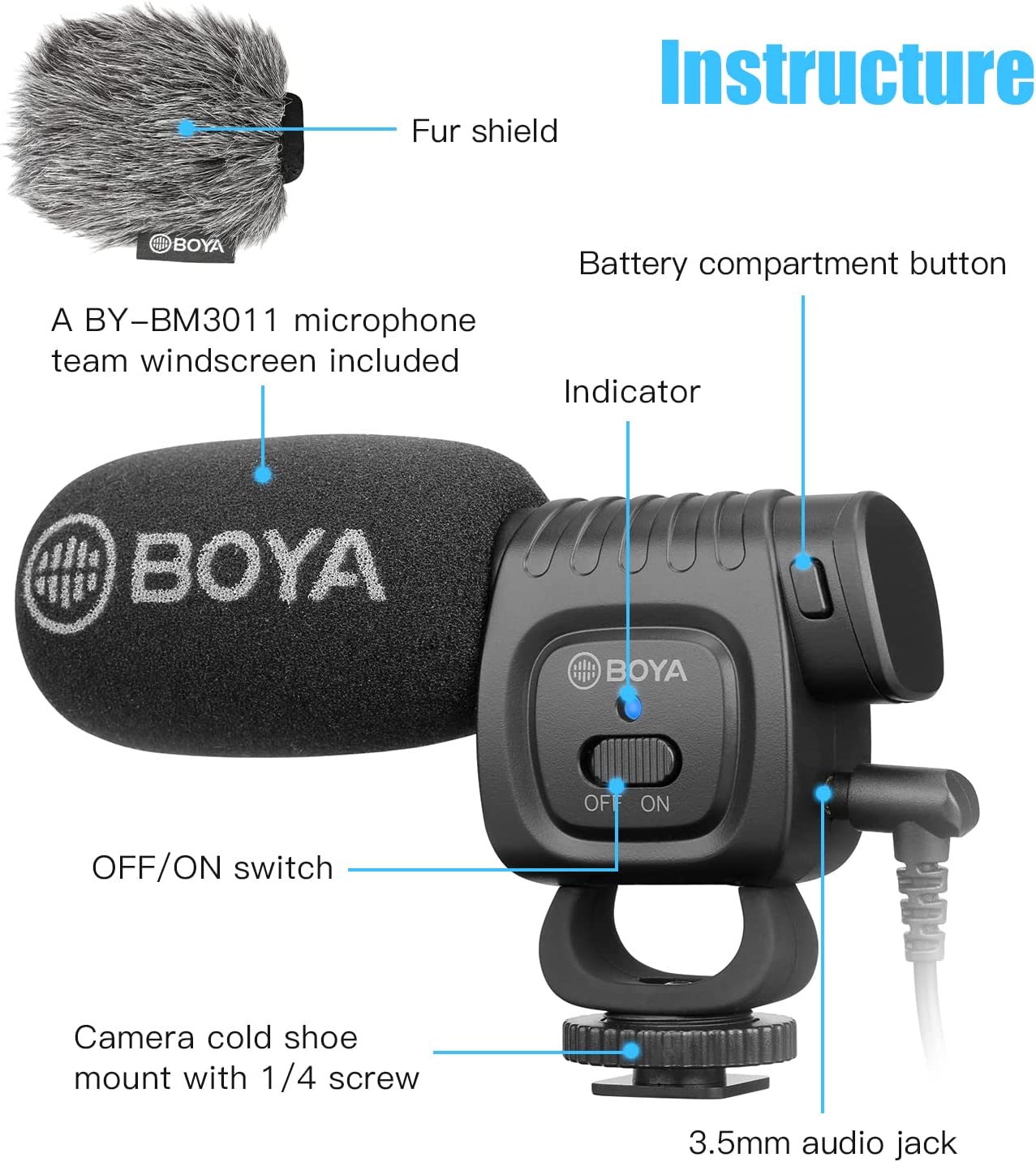 BOYA BY-BM3011 Camera Microphone,Shotgun Microphone with Shock Mount