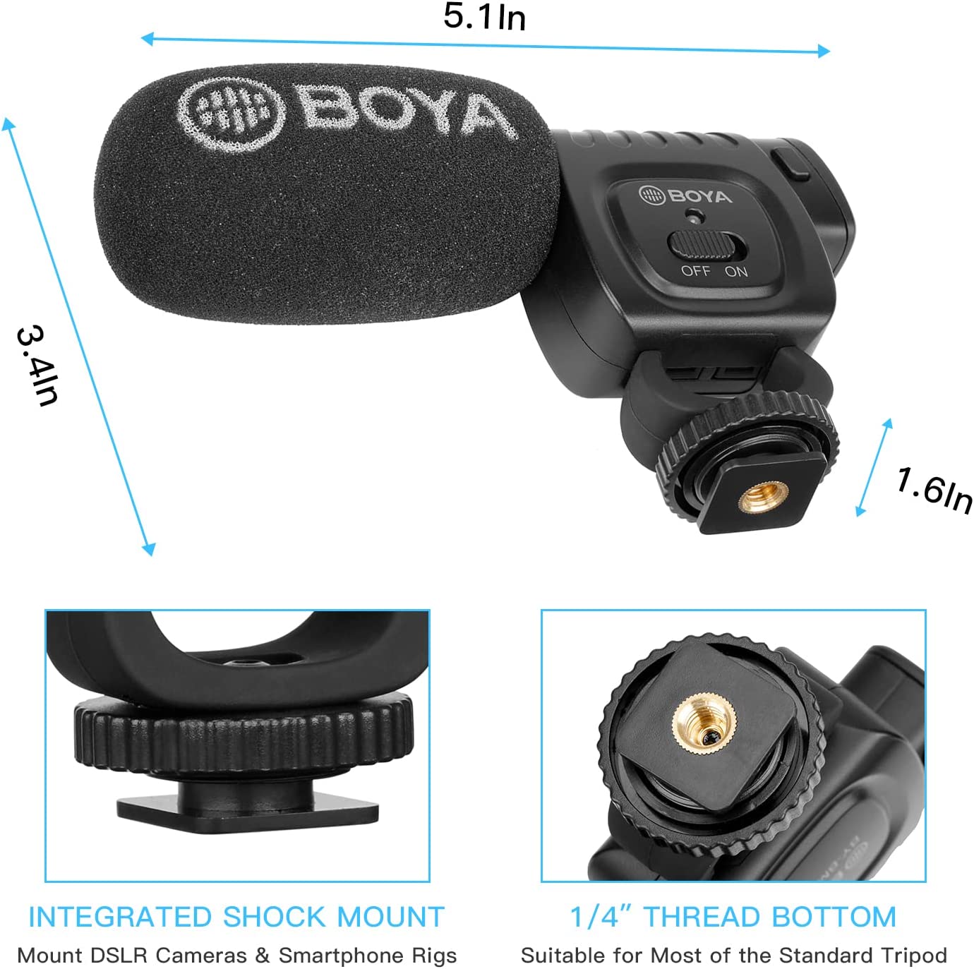 BOYA BY-BM3011 Camera Microphone,Shotgun Microphone with Shock Mount