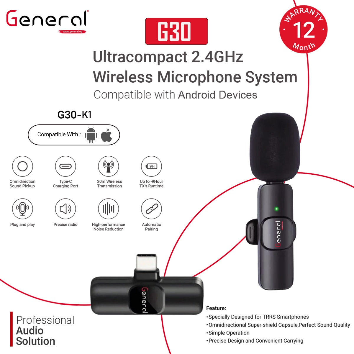 General Wireless G30 microphones  kit 1 for Iphone and (Type-C)