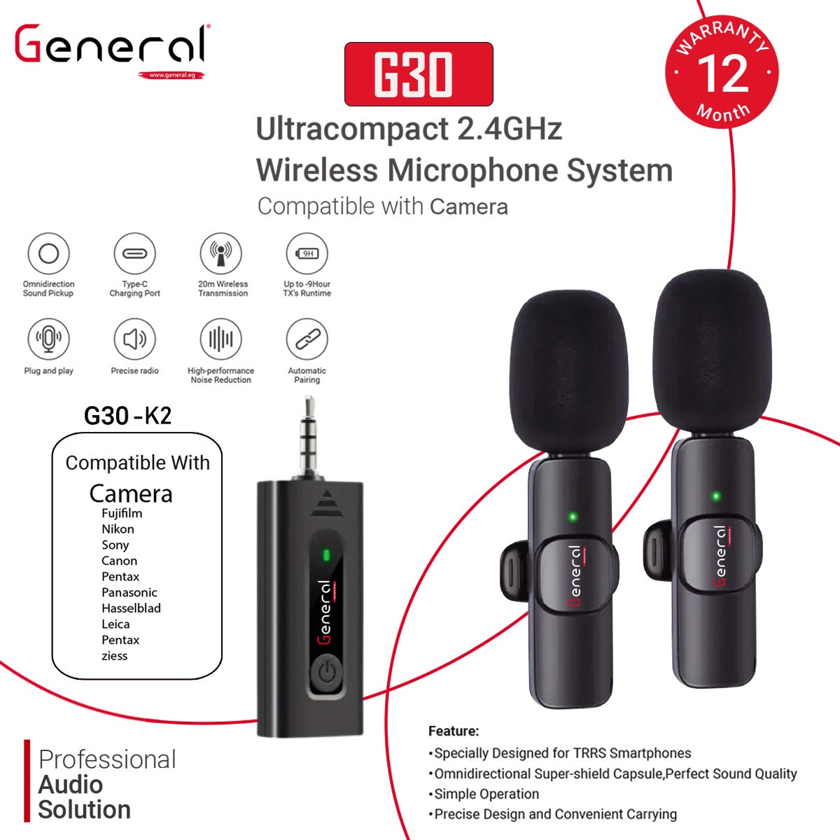 General Wireless G30 microphones  kit 2 for Iphone and (Type-C)