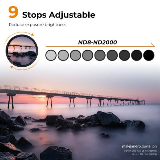 K&F ND8-ND2000 (3-11stop) Variable ND Filter Neutral Density Filter with Multi-Resistant Coating Nano-Dazzle