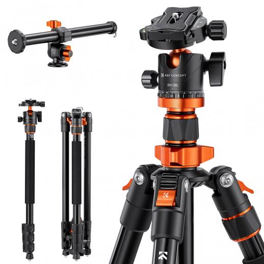 K&F 2m Overhead Aluminum Tripod Compact Portable Tripod Monopod 10kg Load with Rotatable 360° Center Column K234A7+BH-28L