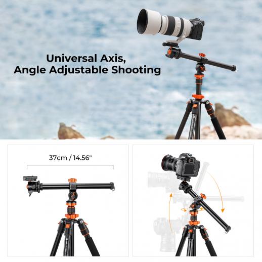 K&F 2m Overhead Aluminum Tripod Compact Portable Tripod Monopod 10kg Load with Rotatable 360° Center Column K234A7+BH-28L