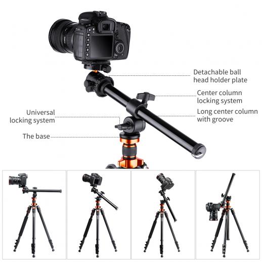 K&F 2m Overhead Aluminum Tripod Compact Portable Tripod Monopod 10kg Load with Rotatable 360° Center Column K234A7+BH-28L