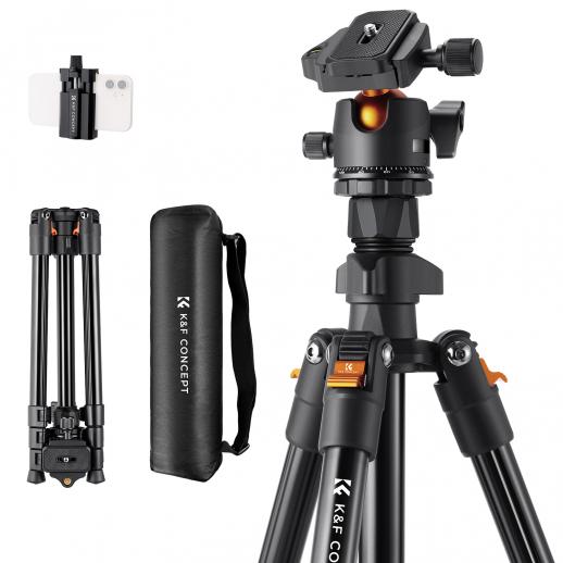 k&F 1.6m Lightweight Aluminum Compact Camera Tripod Flexible & Portable 8kg Load +BH-28L