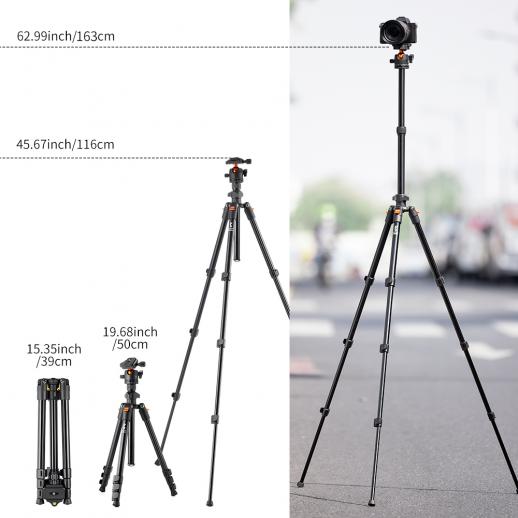 k&F 1.6m Lightweight Aluminum Compact Camera Tripod Flexible & Portable 8kg Load +BH-28L