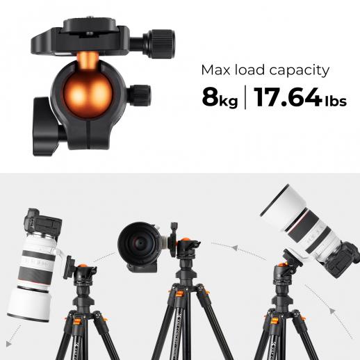 k&F 1.6m Lightweight Aluminum Compact Camera Tripod Flexible & Portable 8kg Load +BH-28L