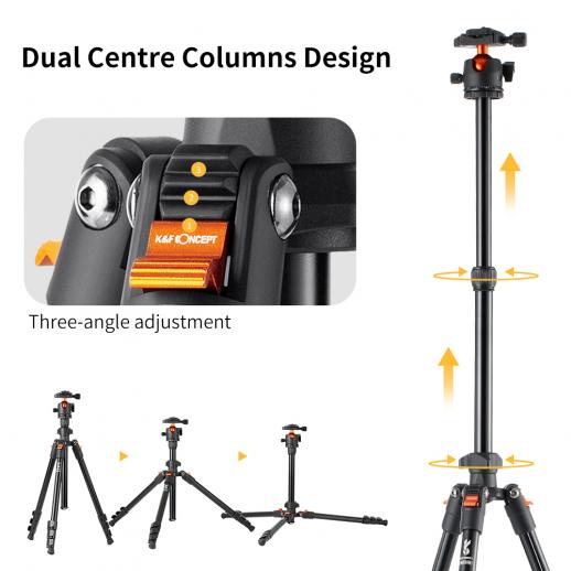 k&F 1.6m Lightweight Aluminum Compact Camera Tripod Flexible & Portable 8kg Load +BH-28L