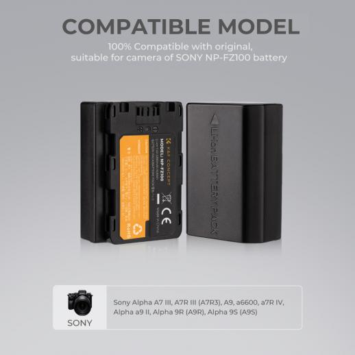 NP-FZ100 Battery Charger Set for Sony Alpha A7 III, A7R III (A7R3), A9, a6600, a7R IV, Alpha a9 II (2-Pack, Micro USB Port, 2280mAH