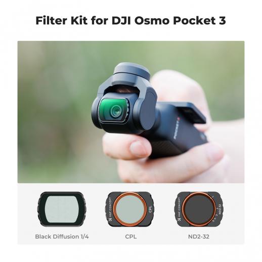 K&F DJI Osmo Pocket 3 Filter Magnetic CPL + Black Mist 1/4 + ND2-32 Filter Set, Multi-Coated/HD Optical Glass/Gimbal Compatible