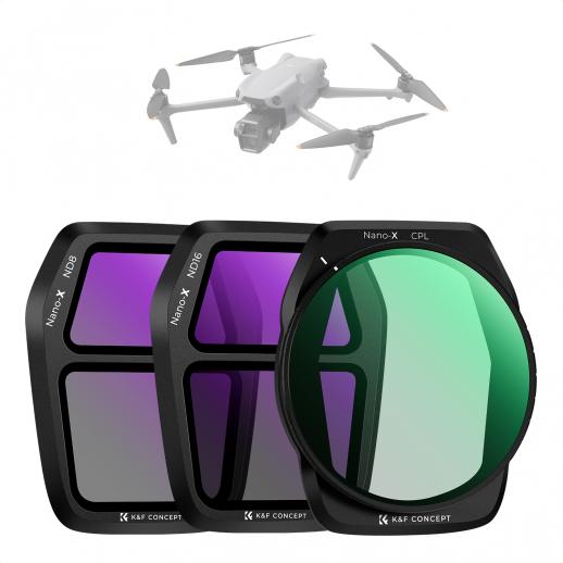 K&F Concept 3Pack ND PL Filter Set for DJI Air 3S, CPL + ND8 + ND16 Neutral Density Polarizer Multi-Function Filters Drone Lens Accessories, HD Optical Glass/Multi-Coated/Gimbal Safe